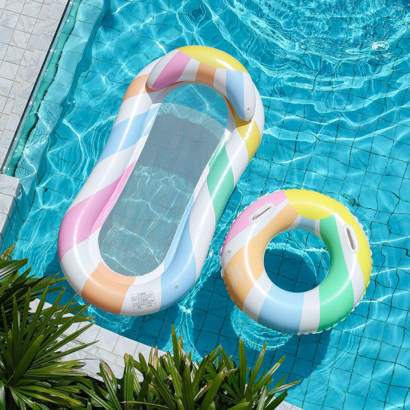 新款彩虹条纹游泳圈成人儿童浮圈