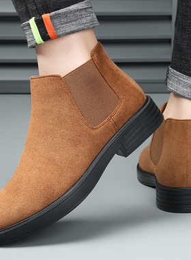 冬季韩版中帮马丁靴男加绒青年高帮鞋大码4748休闲鞋英伦切尔西靴