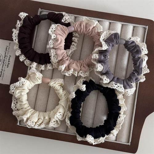 韩版蕾丝木耳边柔软舒适面膜冰丝小号肠发圈时尚简约马尾发饰新款