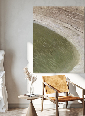 纯手绘油画简约现代客厅侘寂风绿色系挂画玄关装饰画餐厅抽象艺术
