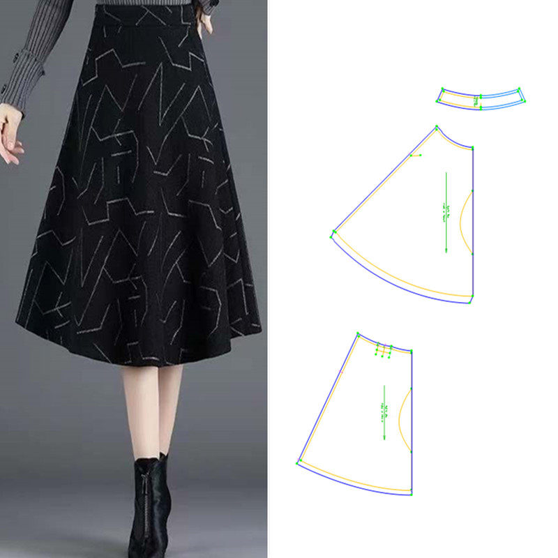 服装纸样新款毛呢半裙638中长款显瘦裁缝百褶裙样版裁剪图纸
