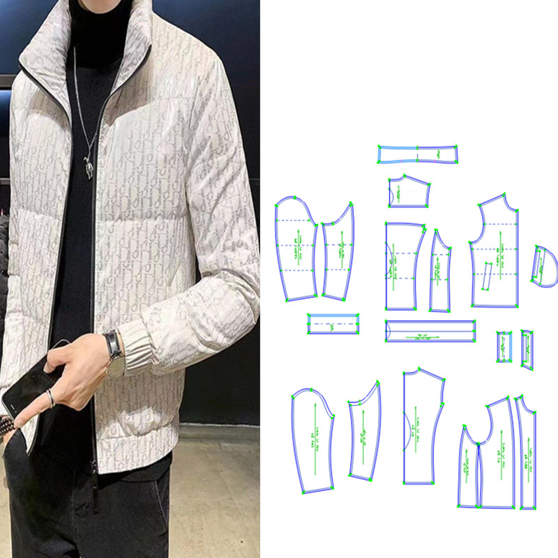 服装纸样羽绒服短款立领加厚外套