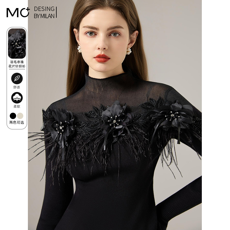 镂空重工钉珠花朵巨好看的针织衫