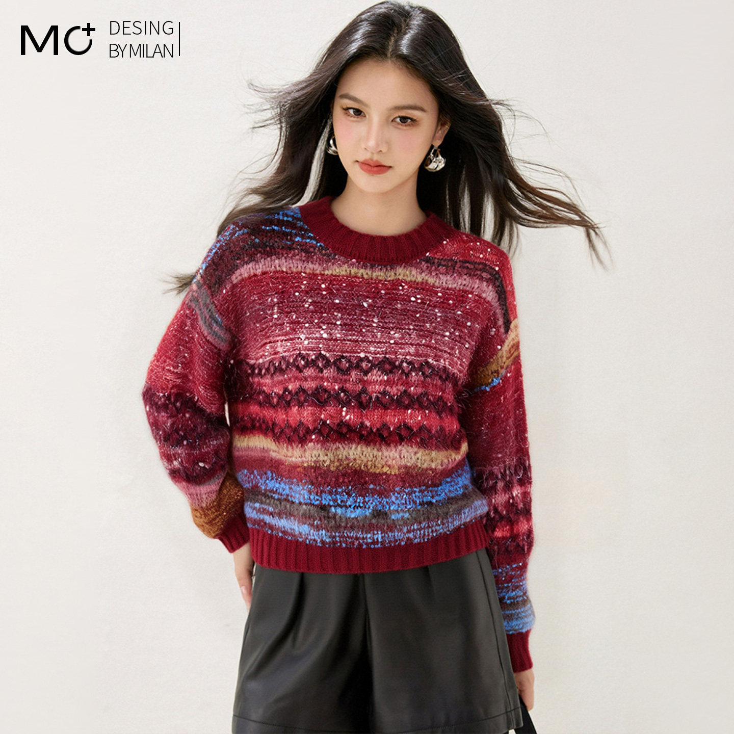 秋冬慵懒风加厚条纹毛衣女