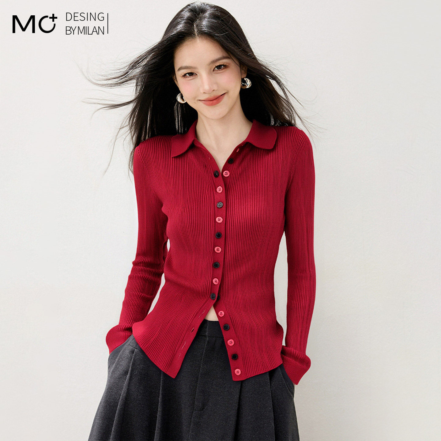 2026春季新款法式新年红色打底针织衫女设计感修身气质百搭上衣潮