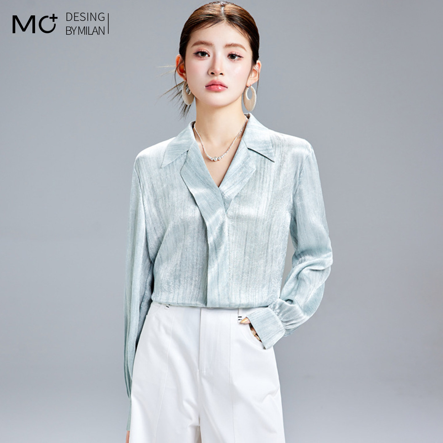 2026春季新款时尚雪纺衫女上衣长袖通职场法式晕染V领上衣女衬衫