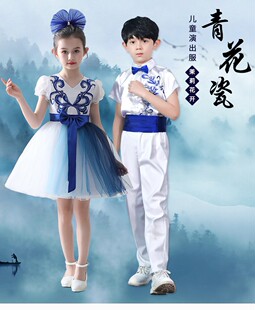 中国风六一幼儿园男女中小学生大合唱团演出服儿童古筝朗诵表演服