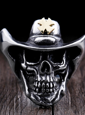 男士复古饰品西部牛仔骷髅不锈钢