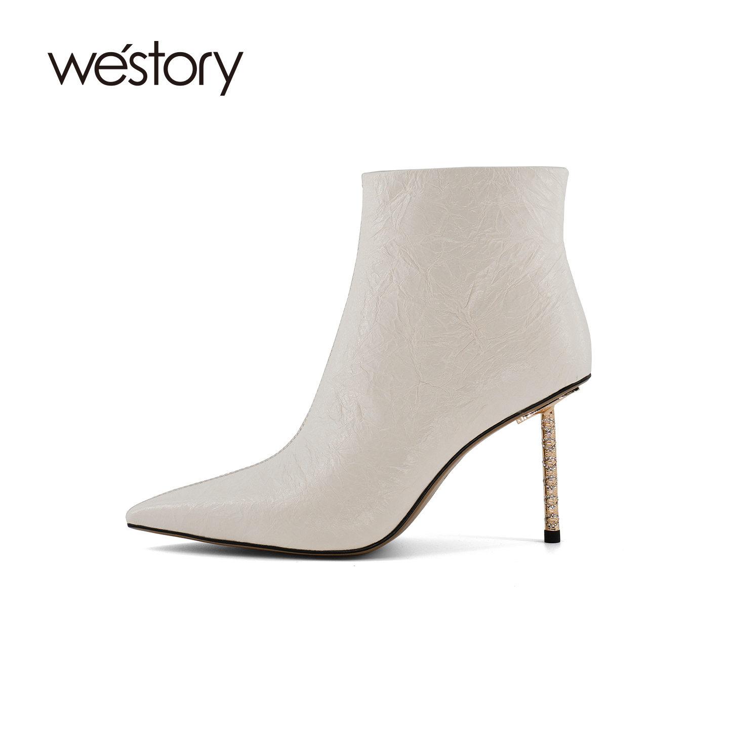 westory秋冬新款法式优雅细跟高跟小个子尖头弹力瘦瘦靴短靴真皮