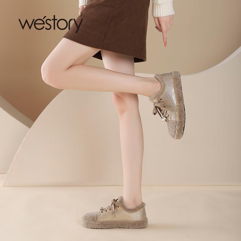 westory羊皮毛一体单鞋