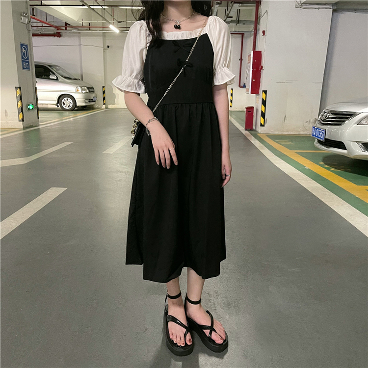 Real price real auction splicing dress 2021 new gentle French temperament goddess high waist long skirt
