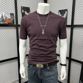 新款 打底衫 简约男士 夏季 短袖 T恤宽松圆领纯色字母百搭半袖 半截袖