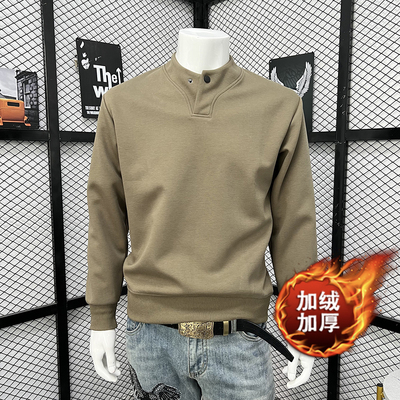 按扣打底衫加绒潮长袖体恤卫衣男