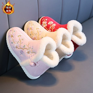 古装 子宝宝冬季 拜年鞋 棉鞋 儿童手工汉服鞋 加绒棉靴古风女童绣花鞋