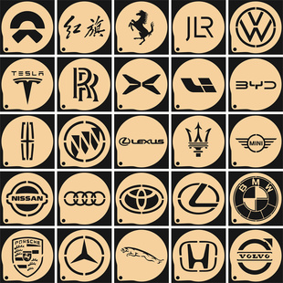 3寸4寸汽车标志模具咖啡拉花撒粉图案纯电车logo喷花模糖粉筛定制