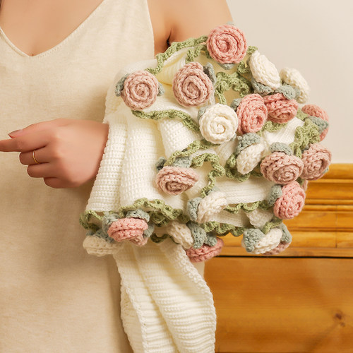 新婚礼物玫瑰花毛毯花束成品手工午睡毛毯中秋节送员工实用礼品