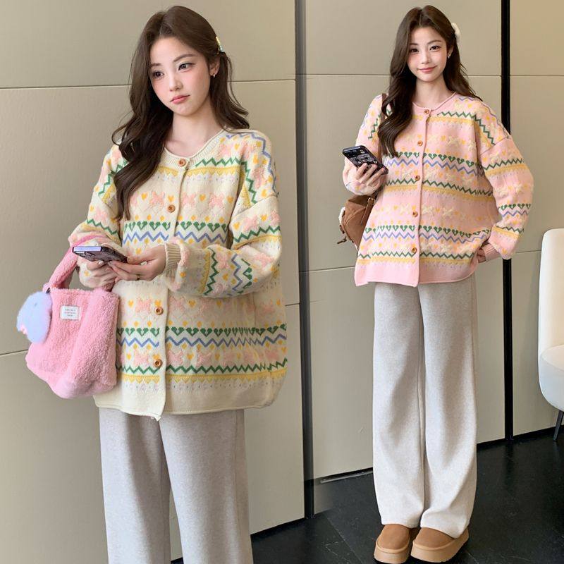 秋冬季孕妇装新款复古风针织开衫慵懒风休闲上衣韩版孕期大码外套