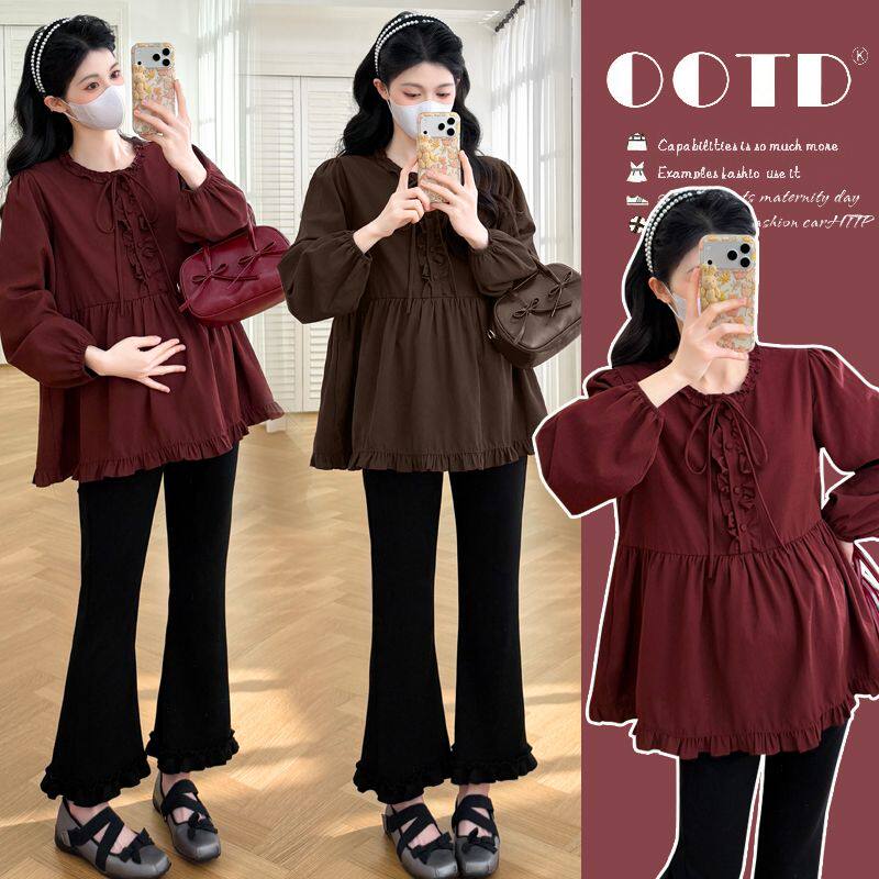 2026孕妇装春季新款木耳边拼接娃娃衫韩系孕期百搭大码宽松上衣女
