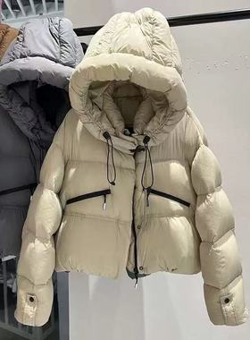 H99423-2025新款机车泡芙羽绒服女短款连帽保暖面包服外套