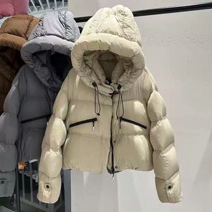 H99423-2025新款机车泡芙羽绒服女短款连帽保暖面包服外套
