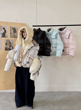 M1802-2025新款格子领羽绒服女短款小个子加厚保暖白鸭绒外套时尚