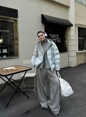 H99440-2025冬季新款牛仔帽可溯源90白鸭绒女羽绒服短款时尚洋气