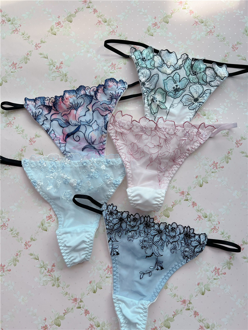 美匠日系少女丁字裤t裤仙女蕾丝刺绣细边女士内裤tback
