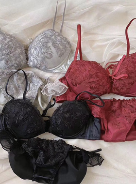 Ravijour日系聚拢深V性感刺绣蕾丝内衣套装少女仙刺绣夏季薄款