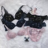 蜜桃派日系pj闪耀流星少女文胸内衣套装 星星薄纱蕾丝 小胸聚拢薄款