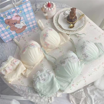 蜜桃派无钢圈聚拢薄文胸蕾丝内衣