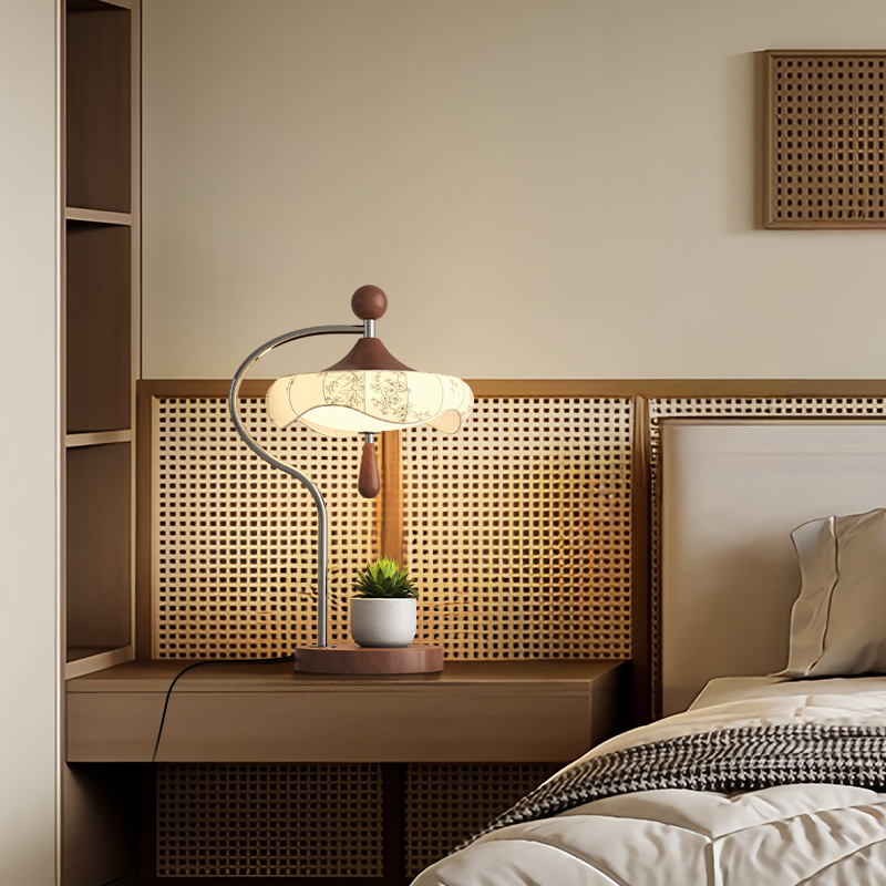 中古风台灯卧室床头灯复古胡桃木