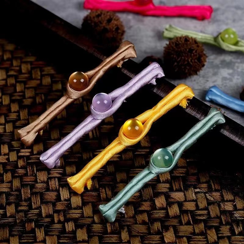 旗袍盘扣玉珠玉石一字扣 民国风服饰装饰纽扣 手工编织中国风扣子