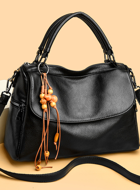 真皮波士顿枕头包包女式2025新款斜挎包黑色时尚高级感软皮手提包