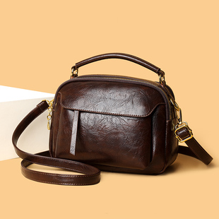 真皮手提包包女2025新款时尚多层妈妈包斜挎包大容量通勤单肩女包