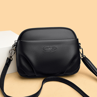 真皮女包妈妈包2026新款 褶皱设计休闲软皮中年单肩斜挎包 春夏新品