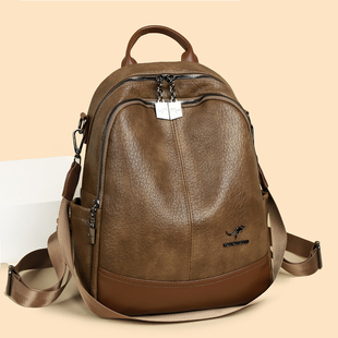 软皮双肩包女2025新款韩版时尚女士背包大容量旅行包包中年妈咪包