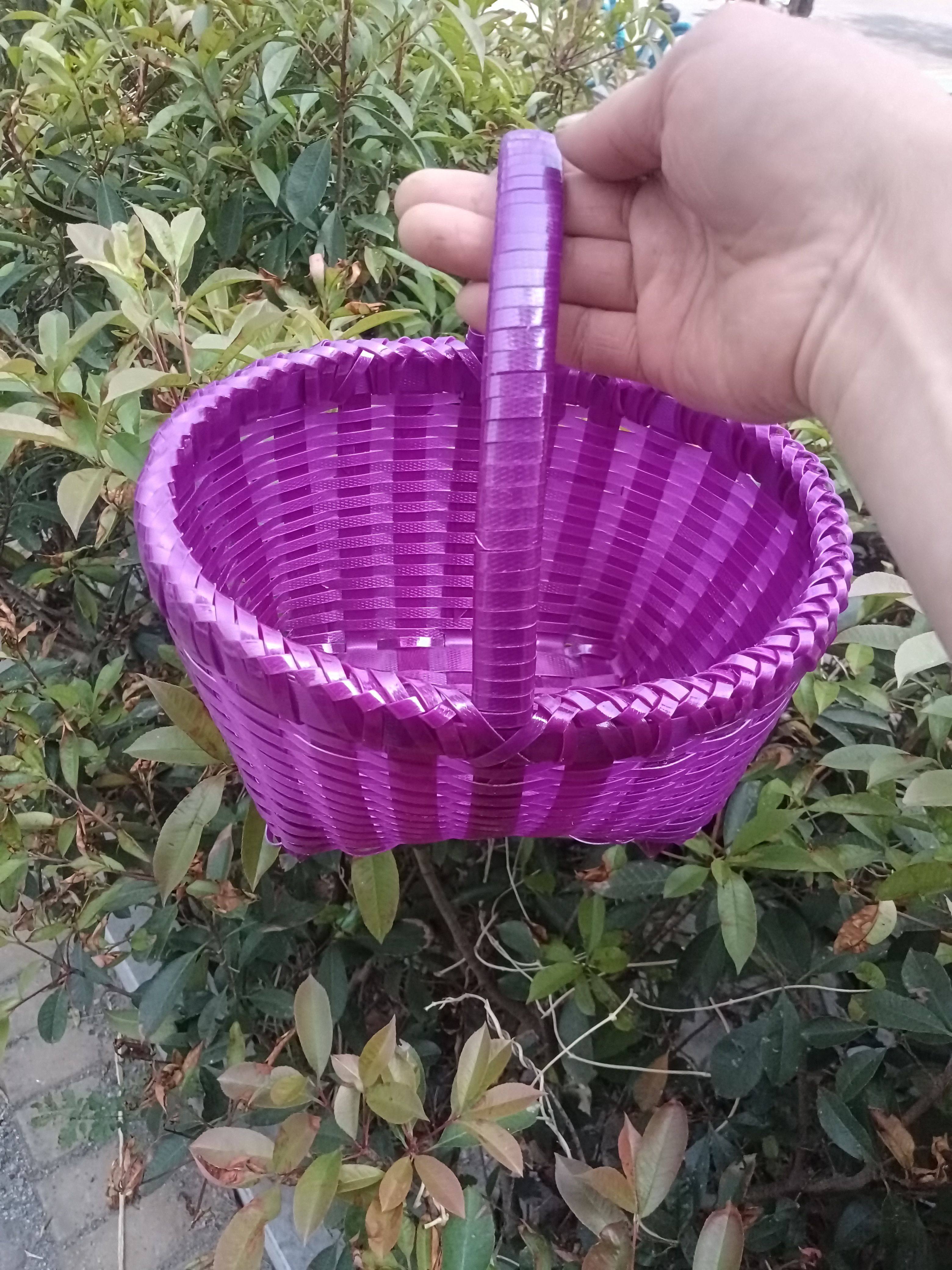 紫色塑钢带编织买菜篮手提购物篮户外野餐编织篮洗浴用品提篮小篮,收纳整理,购物篮,淘宝优惠券,粉丝福利购,淘宝优惠卷