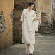 禅意中长款斜襟单件太极服上衣太极拳服装女道袍女中国风练功服女