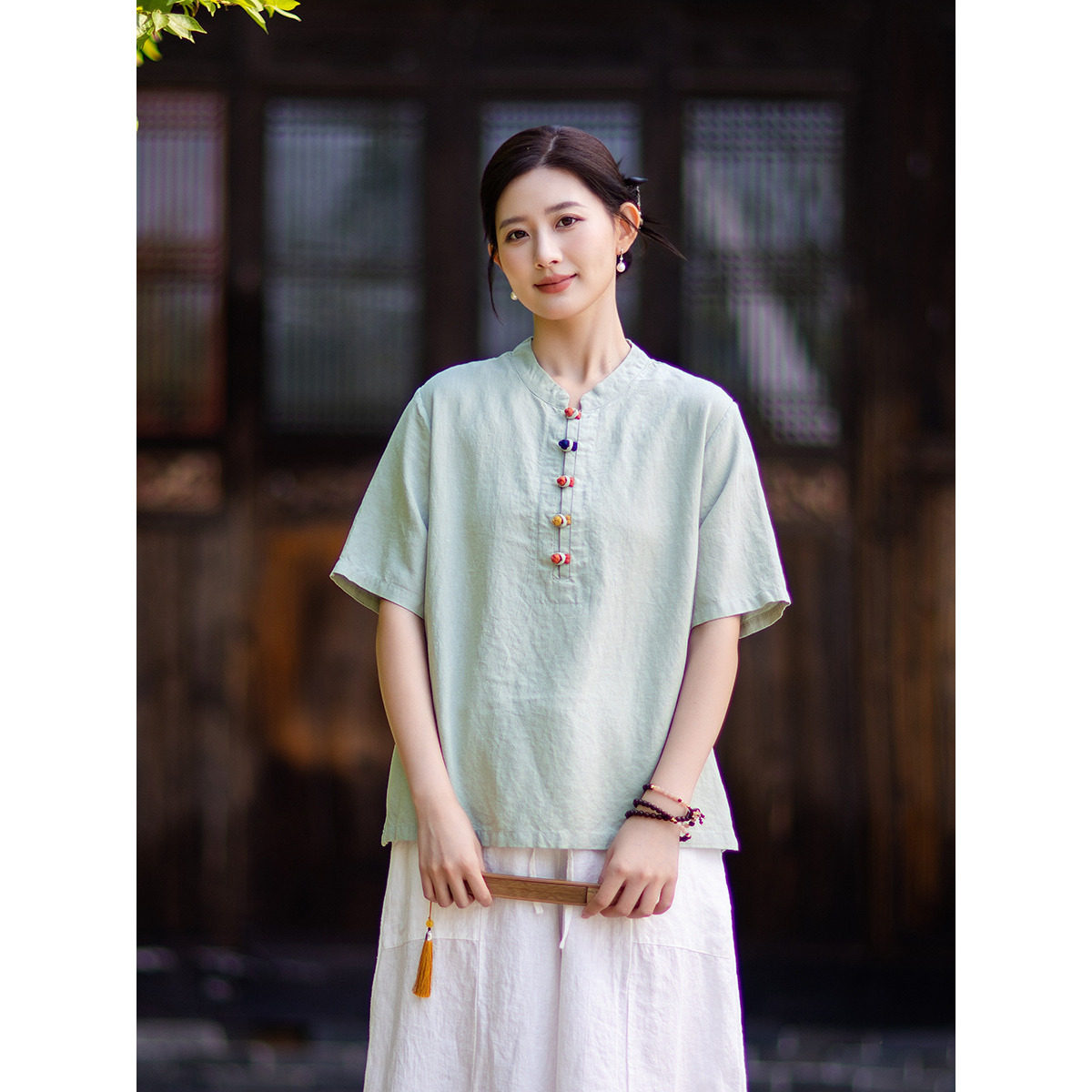 夏季薄款太极服棉麻短袖太极拳练功服女上衣单件太极拳服女款禅服