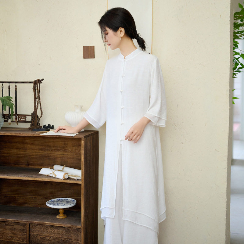 2026新款太极服女春夏长款白色套装短袖练功服八段锦服装太极拳女图片