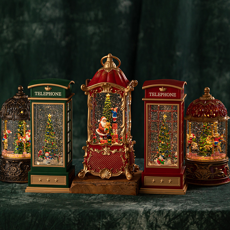 圣诞节电话亭老人可旋转音乐盒