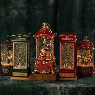 圣诞节电话亭老人可旋转高端音乐盒飘雪水晶球女生生日礼物高级感