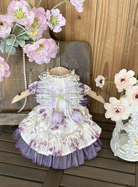 AW四季新款紫色韵味流苏珍珠郁金香宠物衣服裙子重工小型犬约克夏