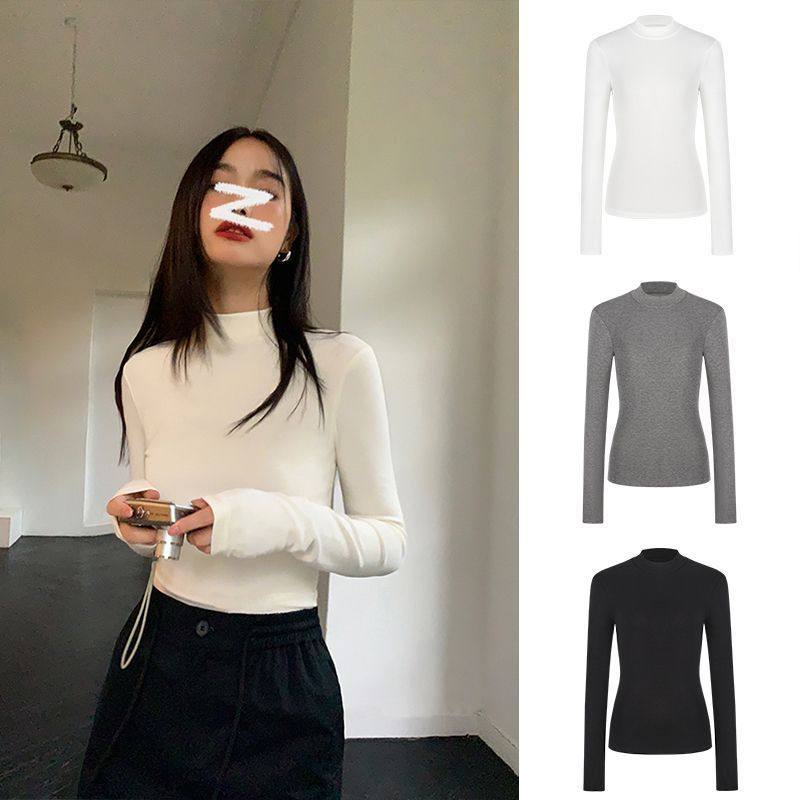 黑色半高领德绒打底针织衫女春秋卫衣/绒衫