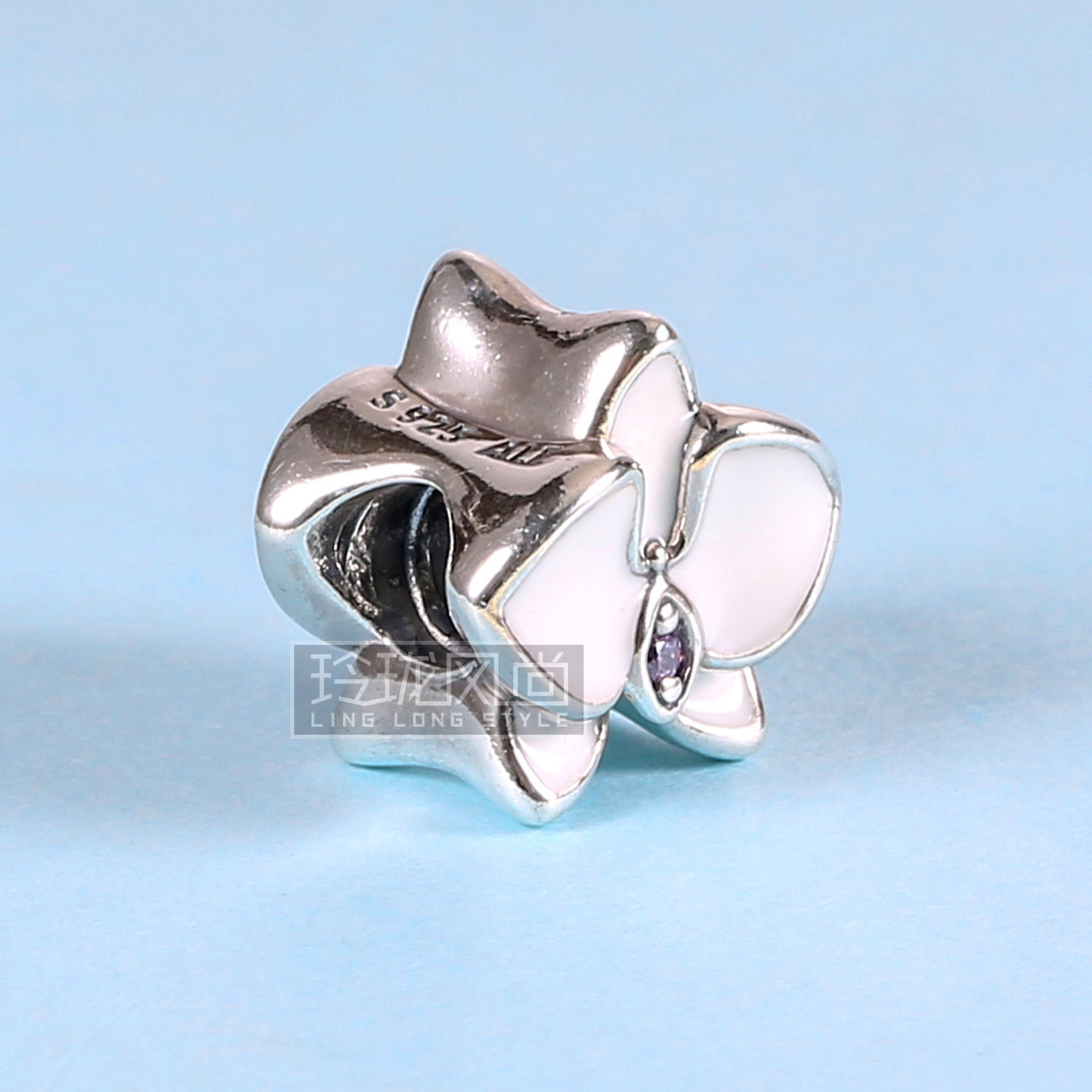 pandora潘多拉925银白兰花粉红珐琅串饰diy串珠792074EN12