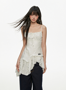 CyNi斜边吊带上衣/针织罩衫/蕾丝短袖T