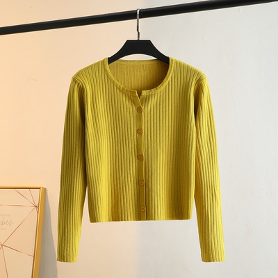 taobao agent Yellow cardigan, mini-skirt, demi-season jacket, knitted sweater