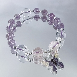 蝴蝶九紫离火转运饰品礼物 天然紫水晶白水晶超七手链正品 上岸