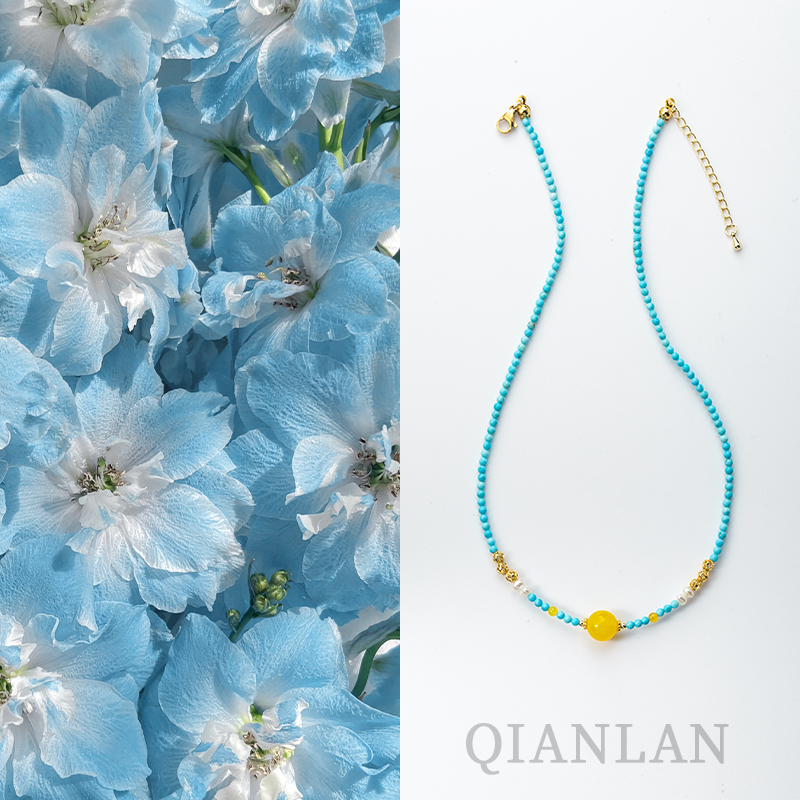 天然蓝松石项链简约高级感锁骨链配饰女蜜蜡吊坠轻奢小众颈链饰品