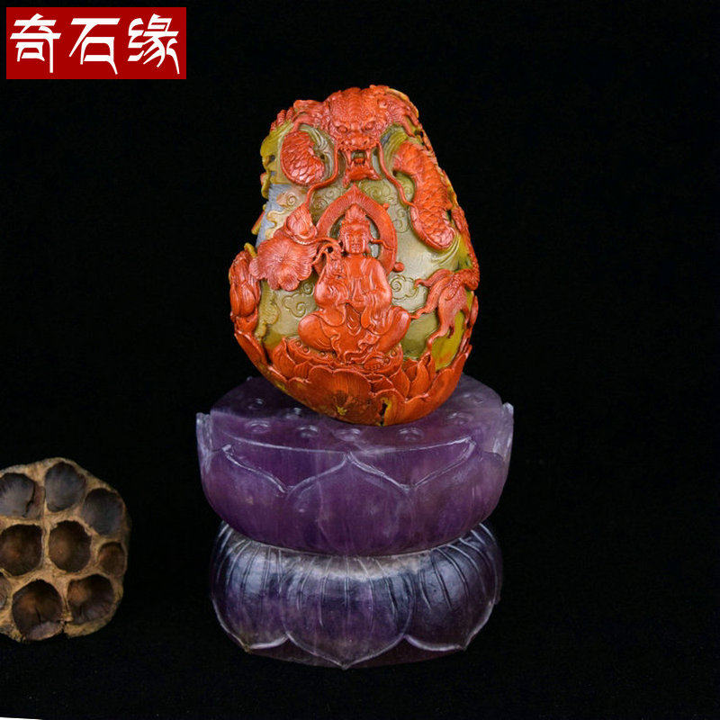 宣化战国红南红北票玛瑙天然原石雕刻御龙观音菩萨佛像摆件收藏品